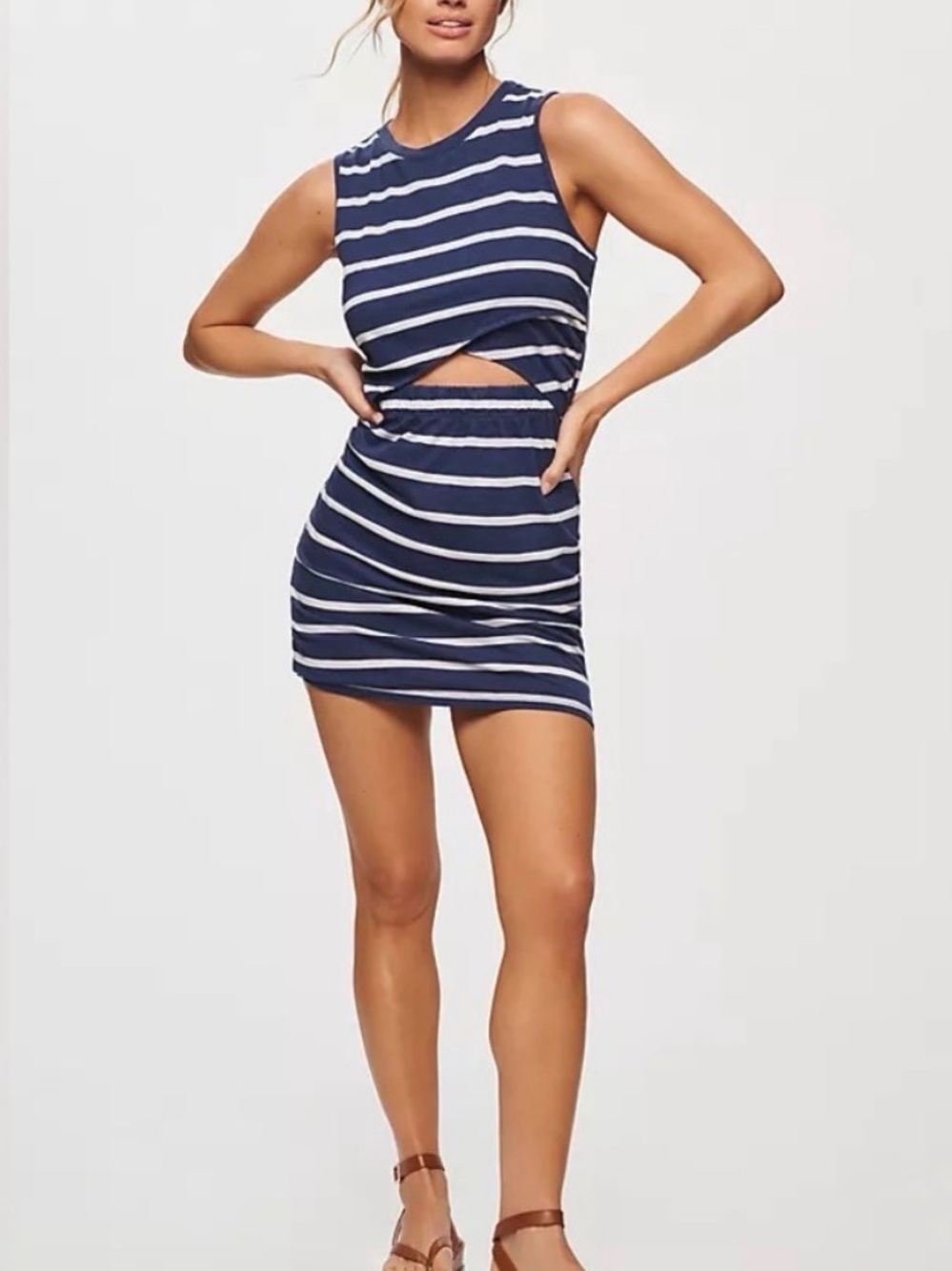 T.La Navy & White Striped Twist Cutout Mini Dress